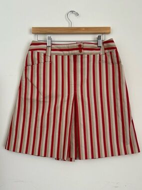 Burberry Golf Striped Pleated Mini Skirt - Red & Cream